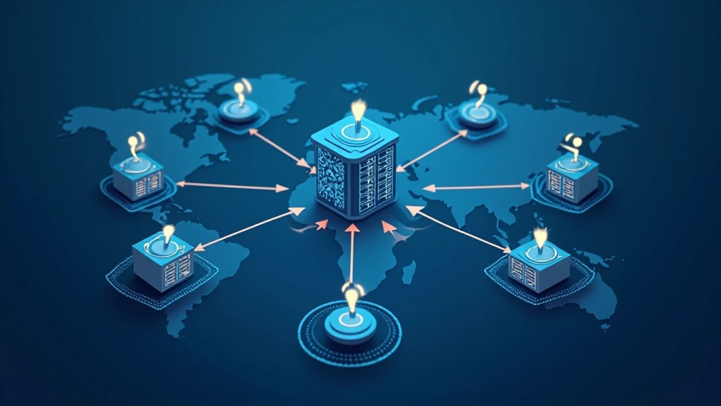Server load balancer diagram showing multiple game servers distributed across regions with player connections flowing through intelligent routing system